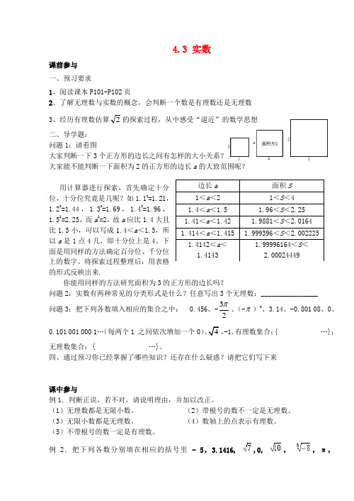 八年级数学上册 4.3 实数(1)导学提纲(新版)苏科版