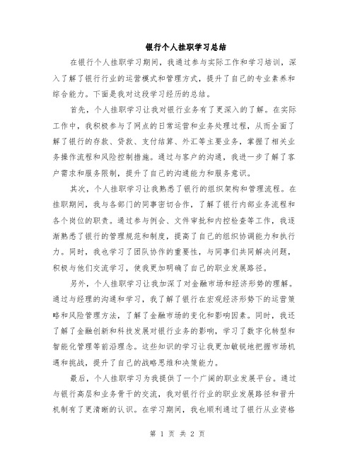 银行个人挂职学习总结