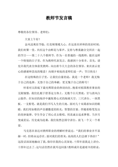 第28个教师节表彰会优秀教师代表发言稿