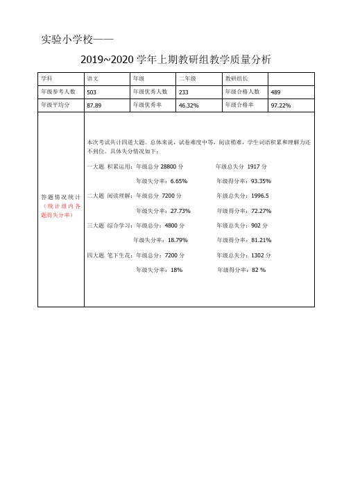 语文二年级上册教研组质量分析