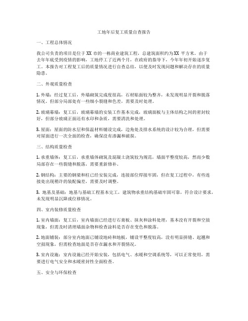 工地年后复工质量自查报告