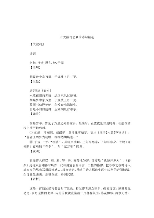 有关描写思乡的诗句精选