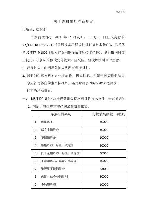 焊材采购的新规定