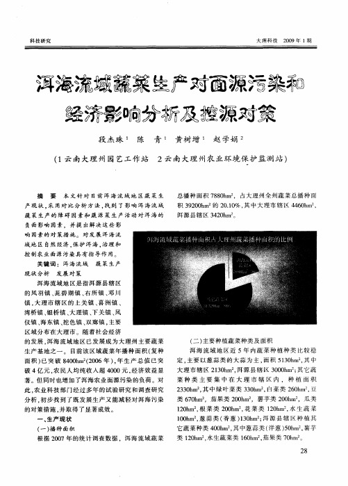 洱海流域蔬菜生产对面源污染和经济影响分析及控源对策