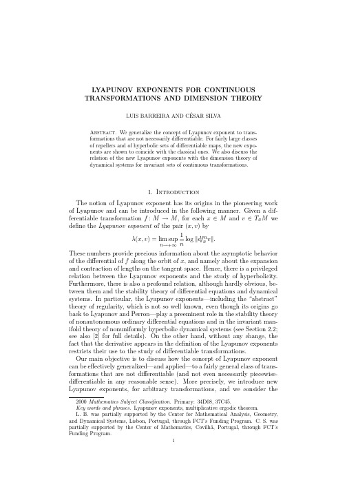LYAPUNOV EXPONENTS FOR CONTINUOUS TRANSFORMATIONS AND DIMENSION THEORY