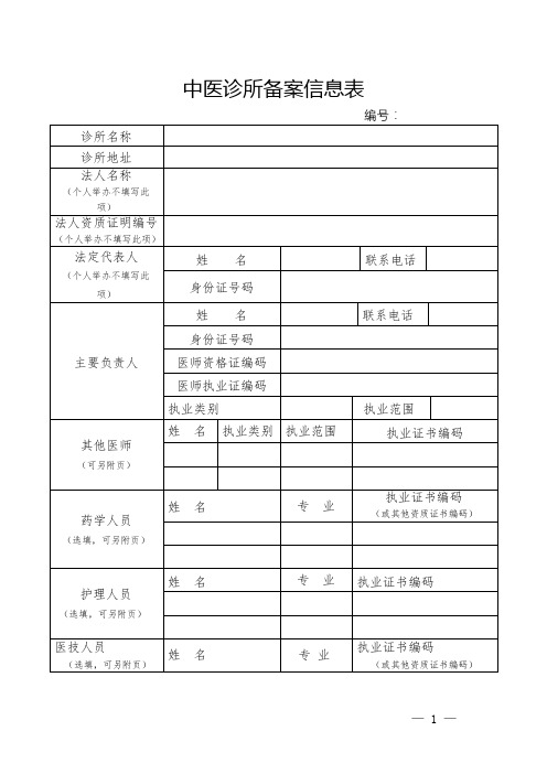 中医诊所备案信息表【模板】