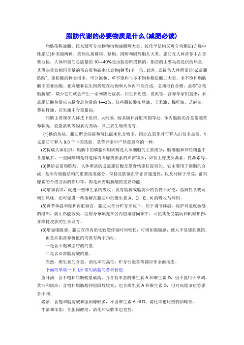 脂肪代谢的必要物质是什么(减肥必读) 文档