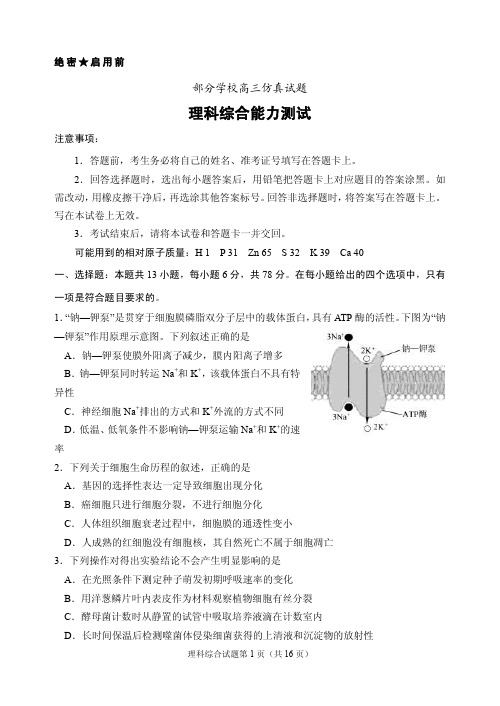 2018淄博三模理综
