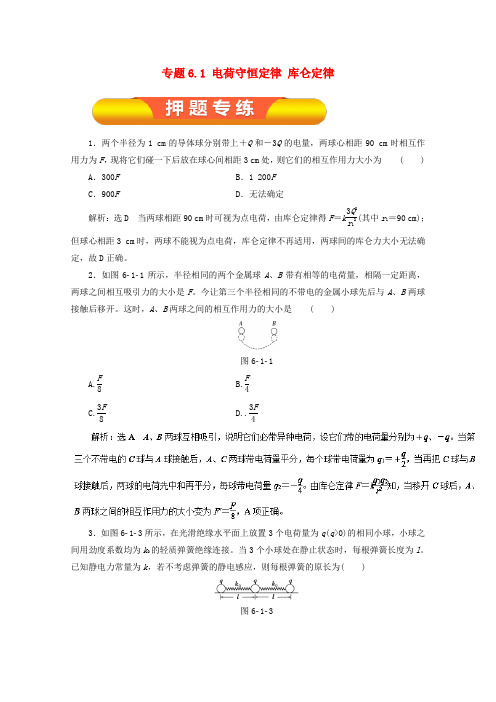 2018年高考物理一轮复习 专题6.1 电荷守恒定律 库仑定律押题专练