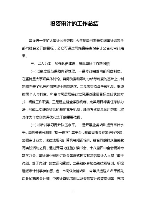 投资审计的工作总结