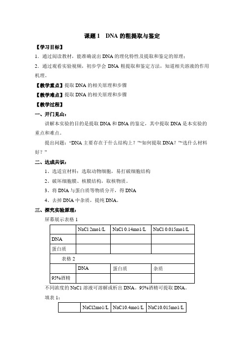 人教版高中生物选修1-5.1《DNA的粗提取和鉴定》教案
