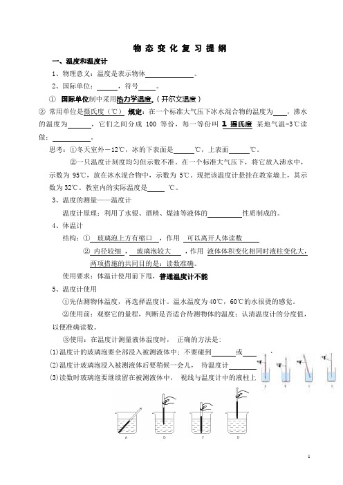 初中物理中考物态变化复习提纲