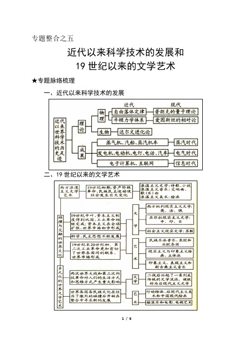 必修三专题整合之5_近代以来科学技术的发展和19世纪以来的文学艺术