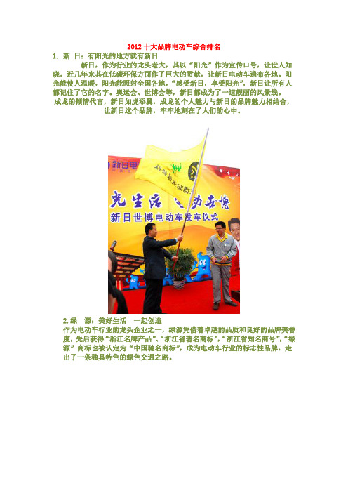 2012十大品牌电动车 电池综合排名
