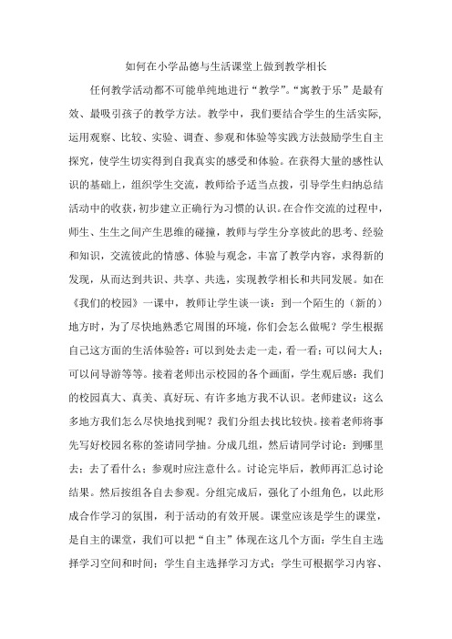 如何在小学品德与生活课堂上做到教学相长