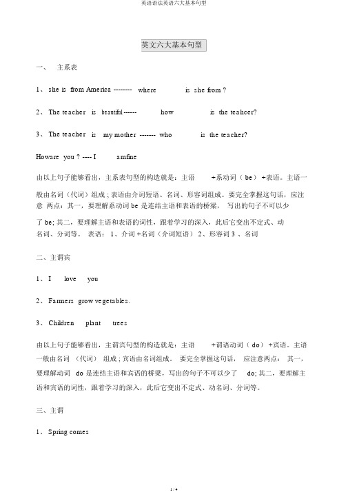 英语语法英语六大基本句型