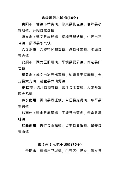 贵州省100个示范小城镇名单