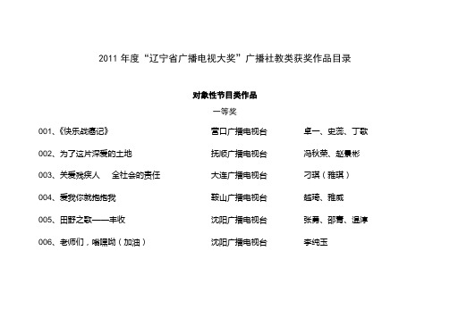 2011年度“辽宁省广播电视大奖”广播社教类获奖作品目录
