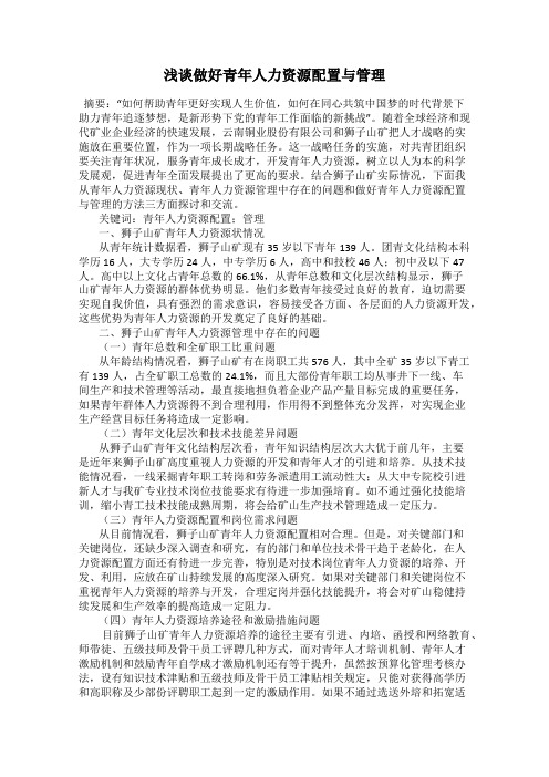 浅谈做好青年人力资源配置与管理