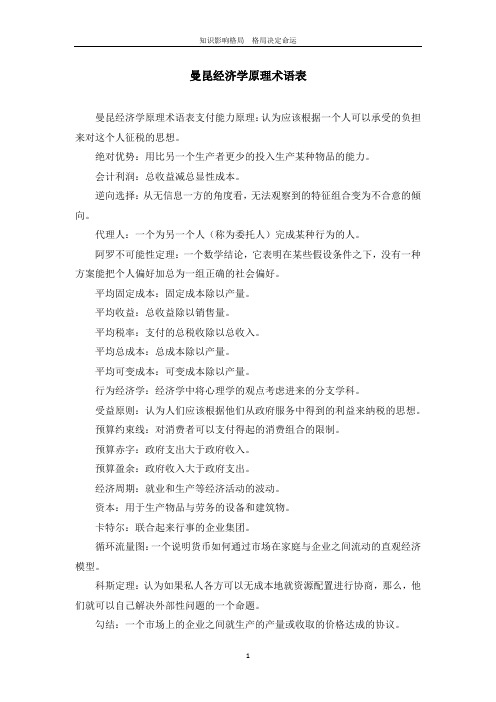 曼昆经济学原理术语表