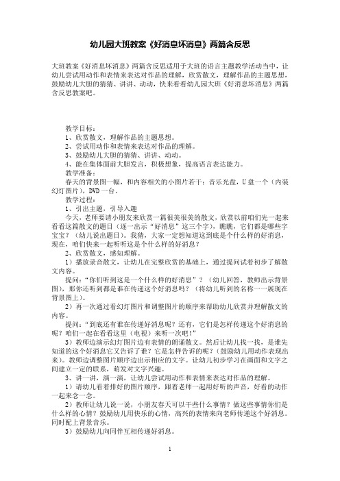 幼儿园大班教案《好消息坏消息》两篇含反思