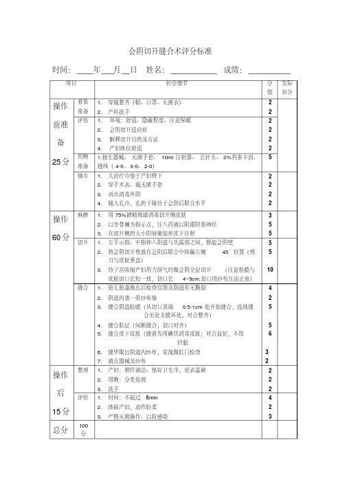 会阴切开缝合术评分标准