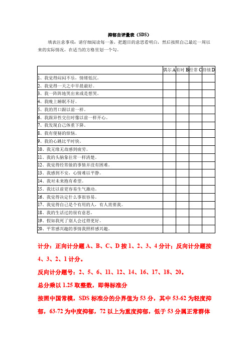 (完整word版)抑郁自评量表SDS(word文档良心出品)