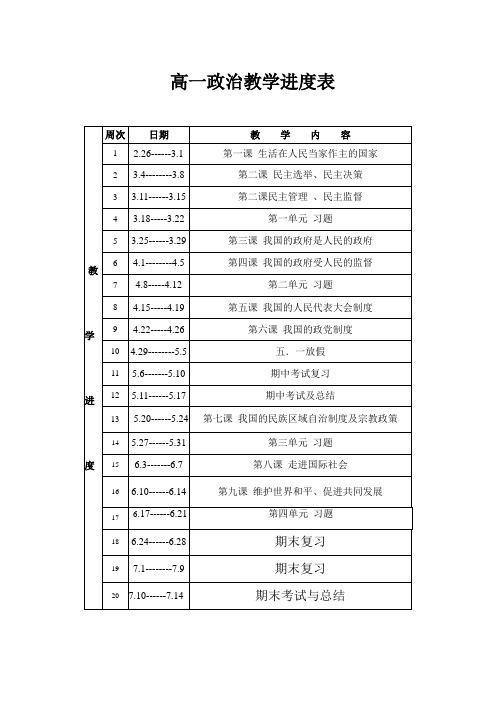 高一政治教学进度表