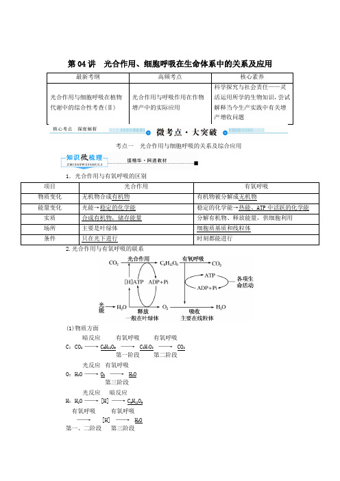 2020版高考生物一轮复习第三单元细胞的能量供应和利用第04讲光合作用教案新人教版