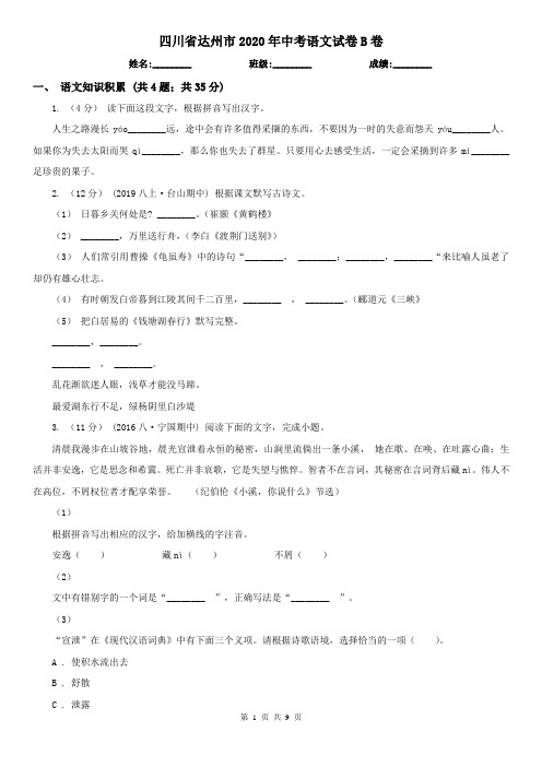 四川省达州市2020年中考语文试卷B卷