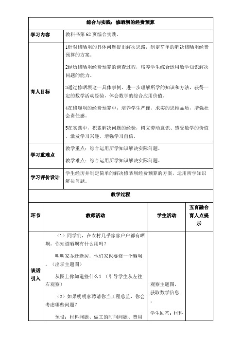 小学数学西师大版六年级上综合与实践：修晒坝的经费预算表格式教案
