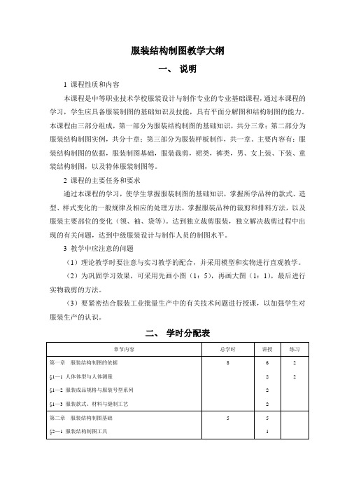 服装结构制图教学大纲