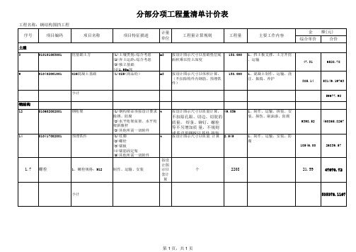 钢结构工程预算表、分项工程计价表