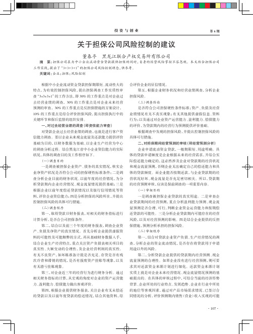 关于担保公司风险控制的建议