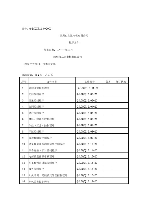 电梯有限公司质量体系程序文件