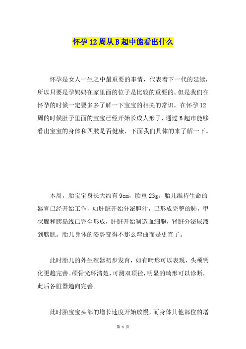 怀孕12周从B超中能看出什么
