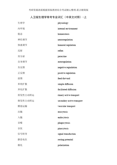 人卫版生理学常考专业词汇(中英文对照)-上