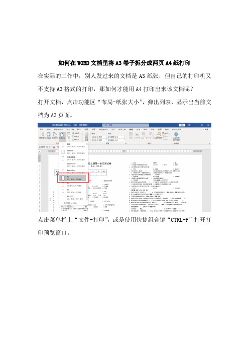 如何在WORD文档里将A3卷子拆分成两页A4纸打印