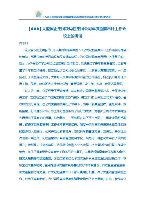 【AAA】大型国企集团领导在集团公司年度监察审计工作会议上的讲话