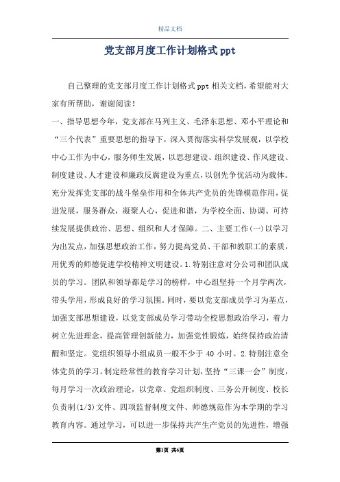 党支部月度工作计划格式ppt