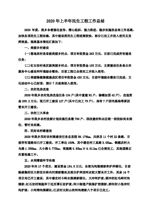 2020年上半年民生工程工作总结