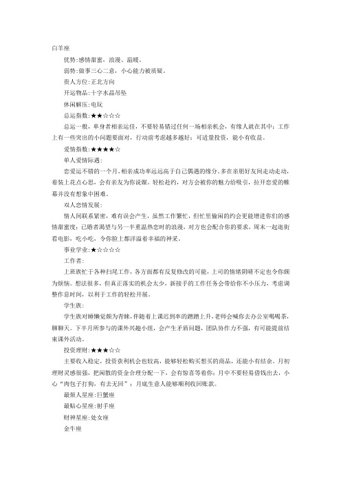 四月星座运势