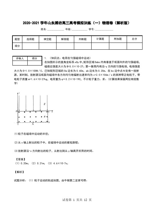 2020-2021学年山东潍坊高三高考模拟训练(一)物理卷(解析版).doc