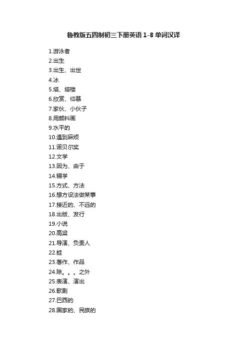 鲁教版五四制初三下册英语1-8单词汉译