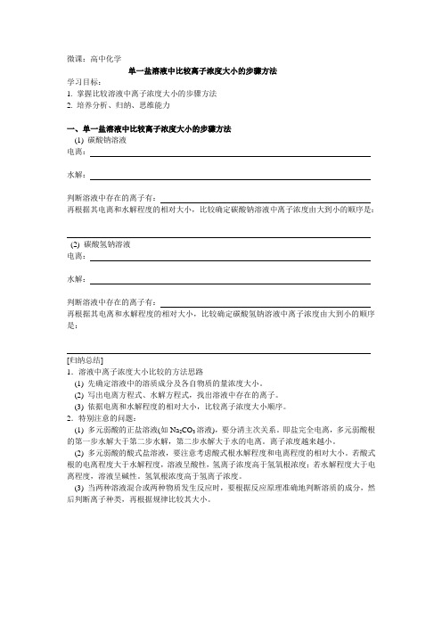 单一溶液中离子浓度大小的比较