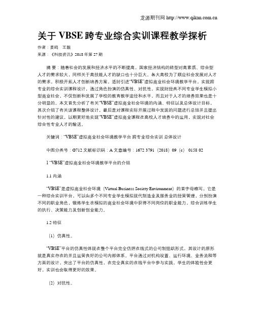 关于VBSE跨专业综合实训课程教学探析