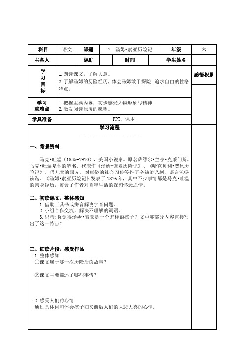 汤姆.索亚历险记   导学案