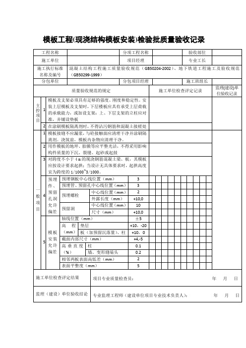 【工程文档】模板工程(现浇结构模板安装)检验批质量验收记录