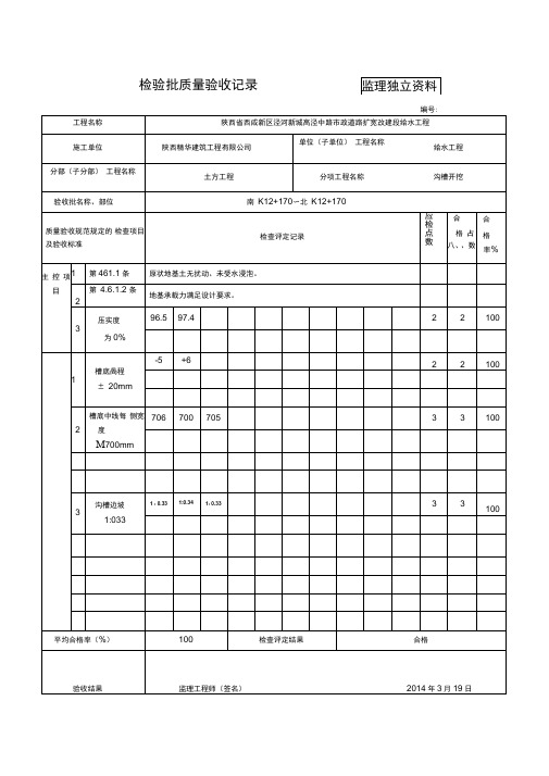 沟槽开挖检验批