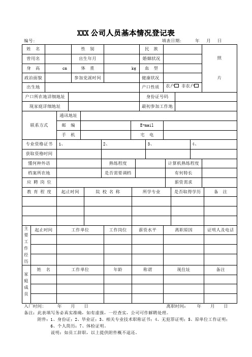 实用新入职人员基本情况登记表